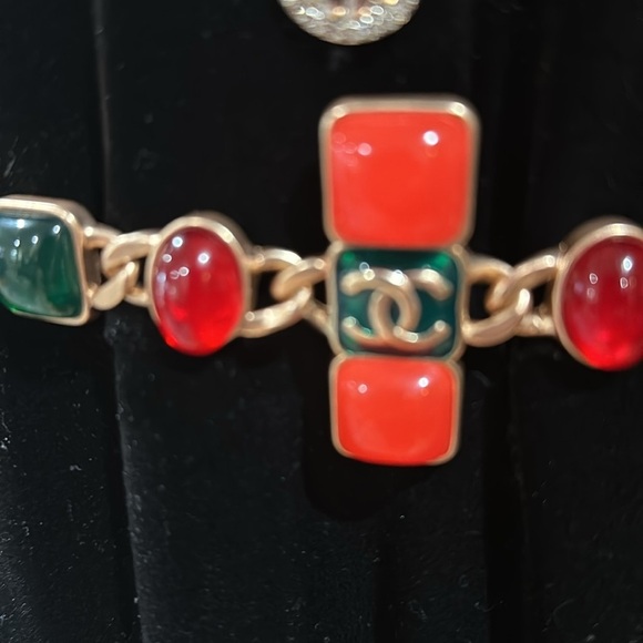 Gold  color Chain Belt with Red and Green Accents - Picture 3 of 8